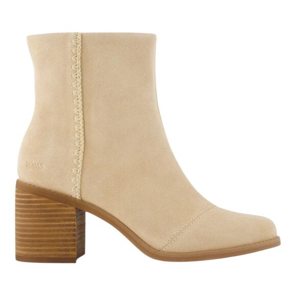 TOMS Women's Evelyn Suede Stacked Block Heel Booties Beige Size 9 M - Picture 2 of 4